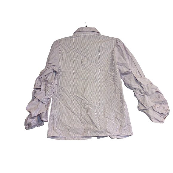 Lark & Ro Womens Striped Button-Up Shirt With Ruffled Sleeves - XS - Picture 4 of 4